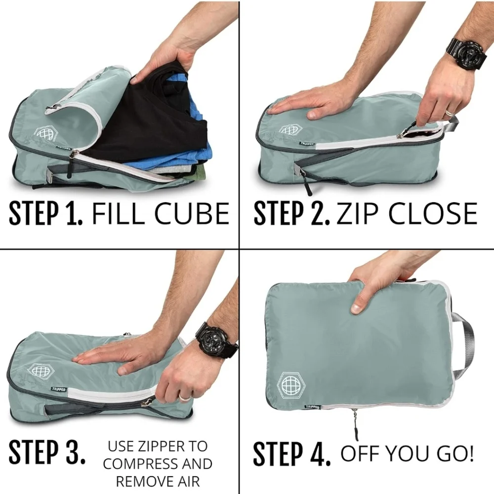 TRIPPED Compression Packing Cubes - 6-Piece Travel Essential Set - Teal